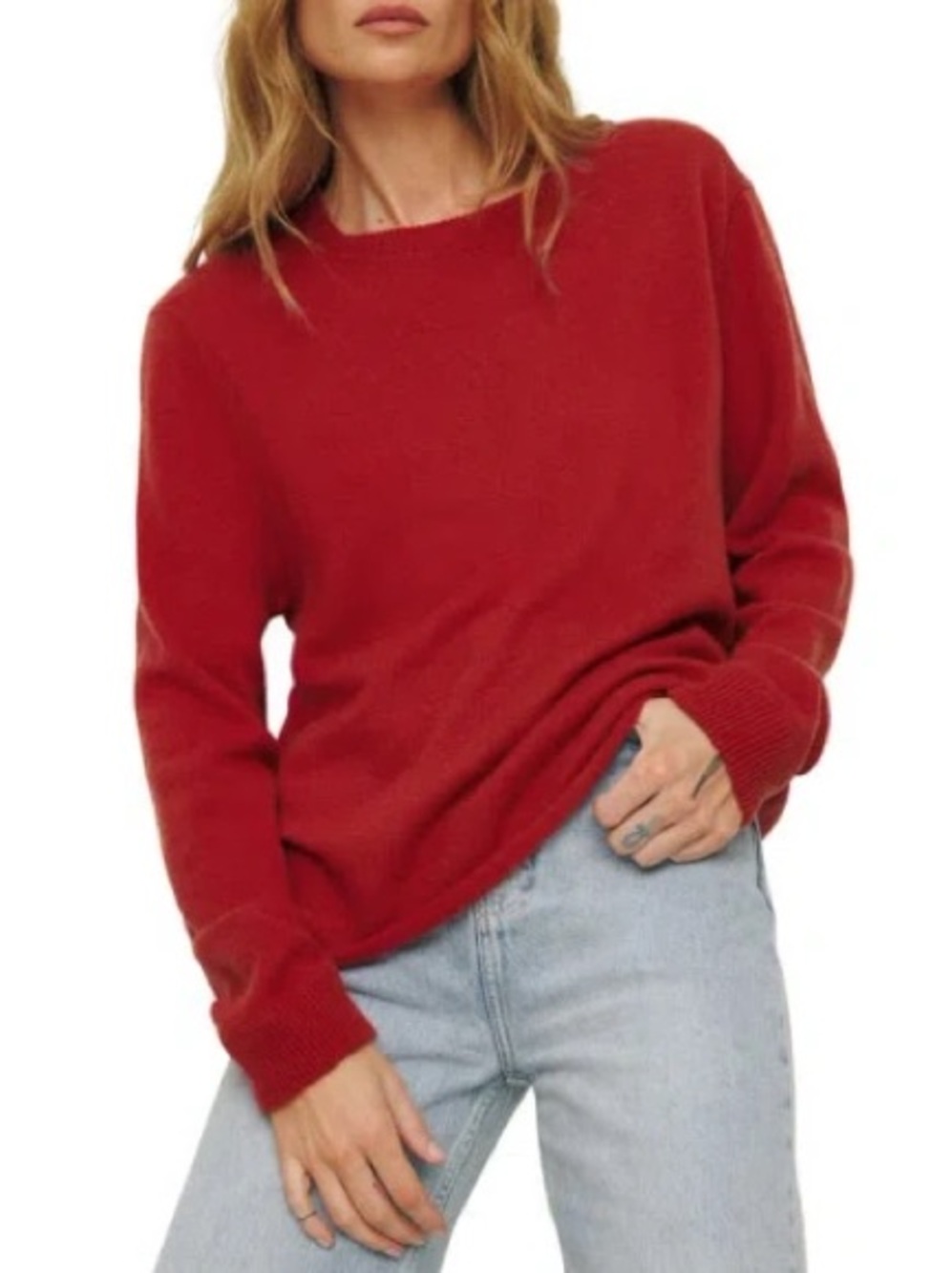 Reformation Boyfriend Cashmere Crop Knit Sweater Red